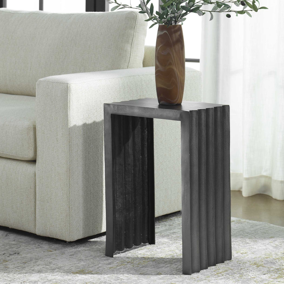 UTTERMOST In The Groove Aluminum Accent Table - Side