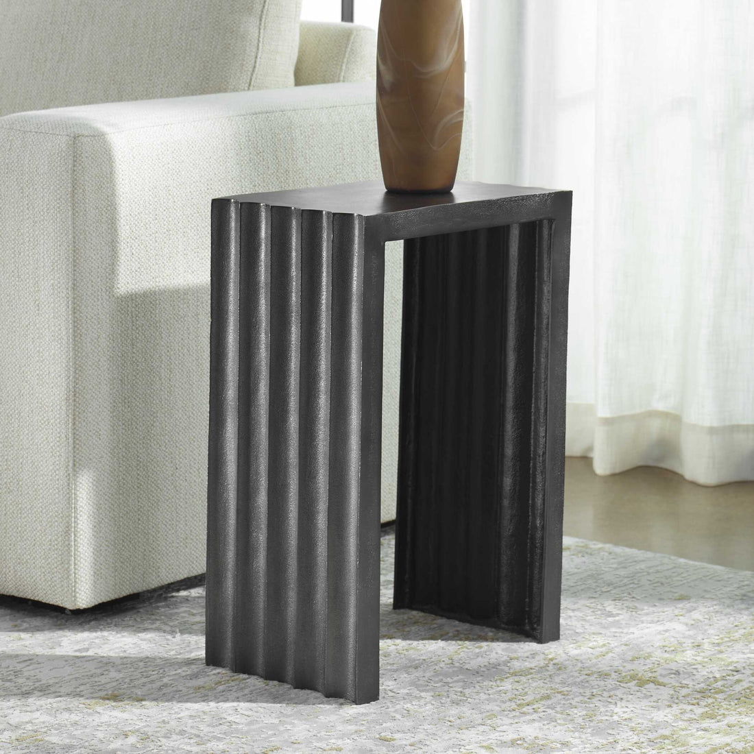 UTTERMOST In The Groove Aluminum Accent Table - Side