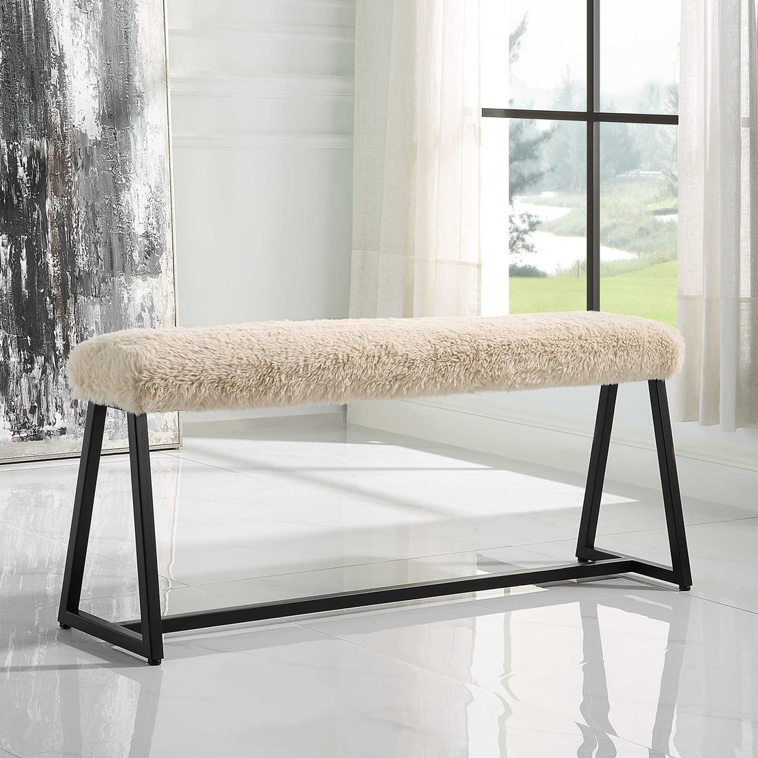UTTERMOST Taupo Sheepskin Bench - Benches, Ottoman, Stools