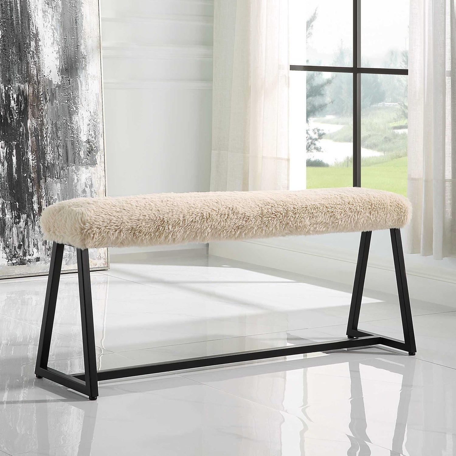 UTTERMOST Taupo Sheepskin Bench - Benches, Ottoman, Stools