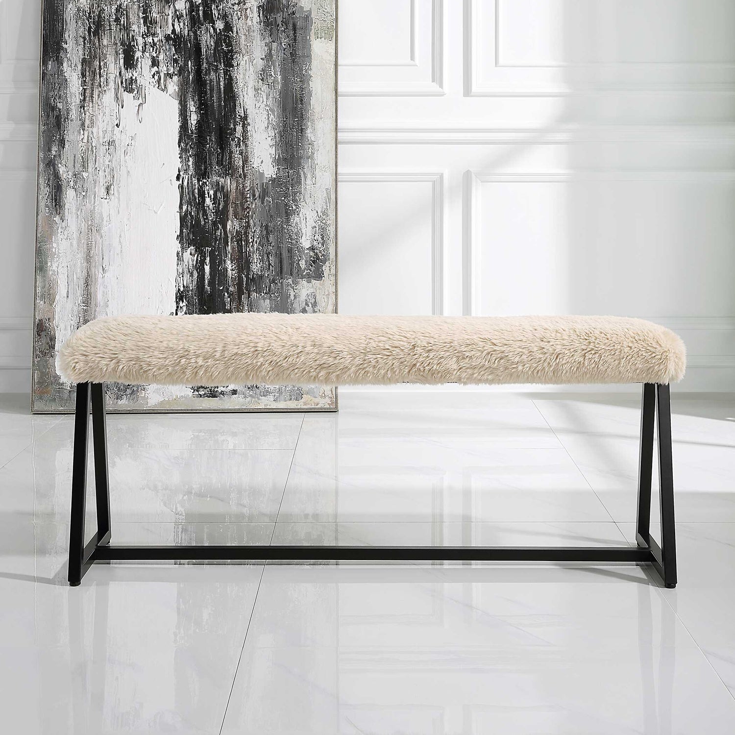 UTTERMOST TAUPO SHEEPSKIN BENCH - Benches, Ottoman, Stools
