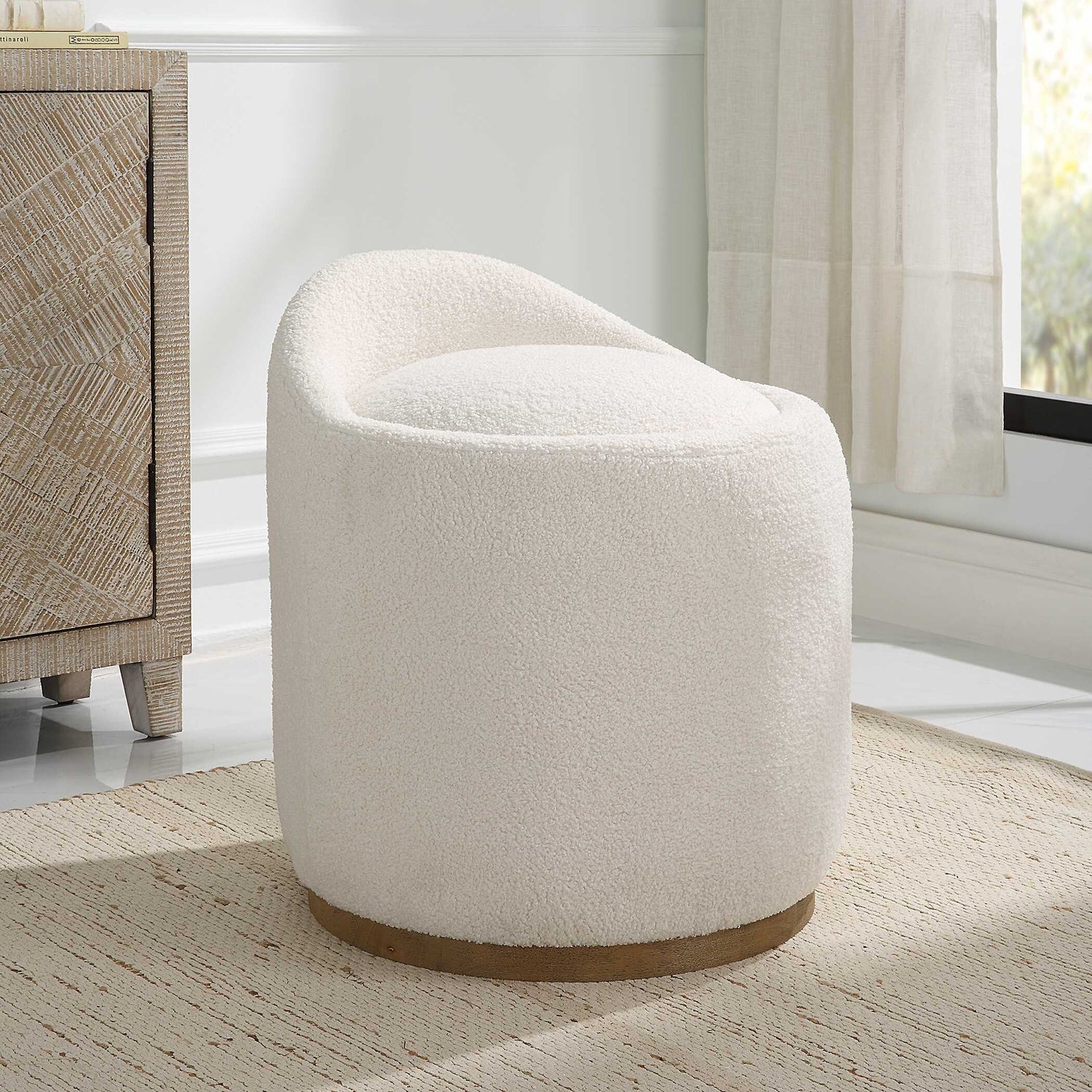 UTTERMOST SWIRL SWIVEL SHEEPSKIN OTTOMAN - Benches, Ottoman, Stools