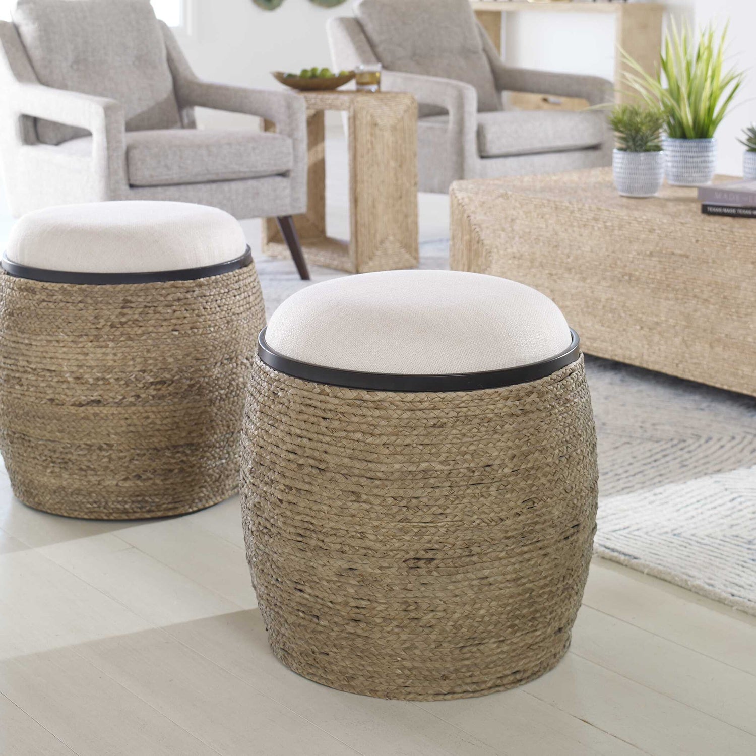 UTTERMOST Island Straw Accent Stool - Benches, Ottoman, Stools