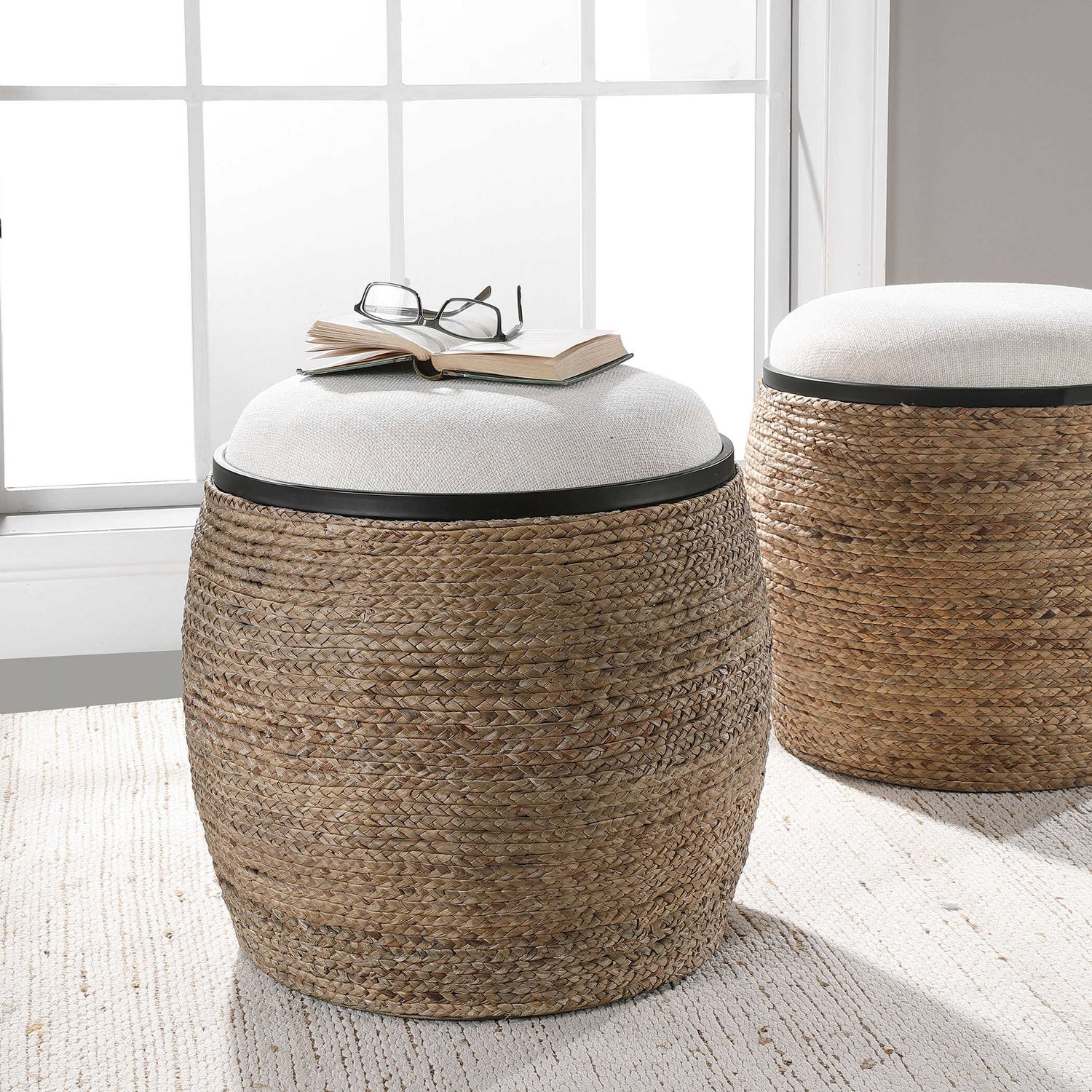 UTTERMOST ISLAND STRAW ACCENT STOOL - Benches, Ottoman, Stools