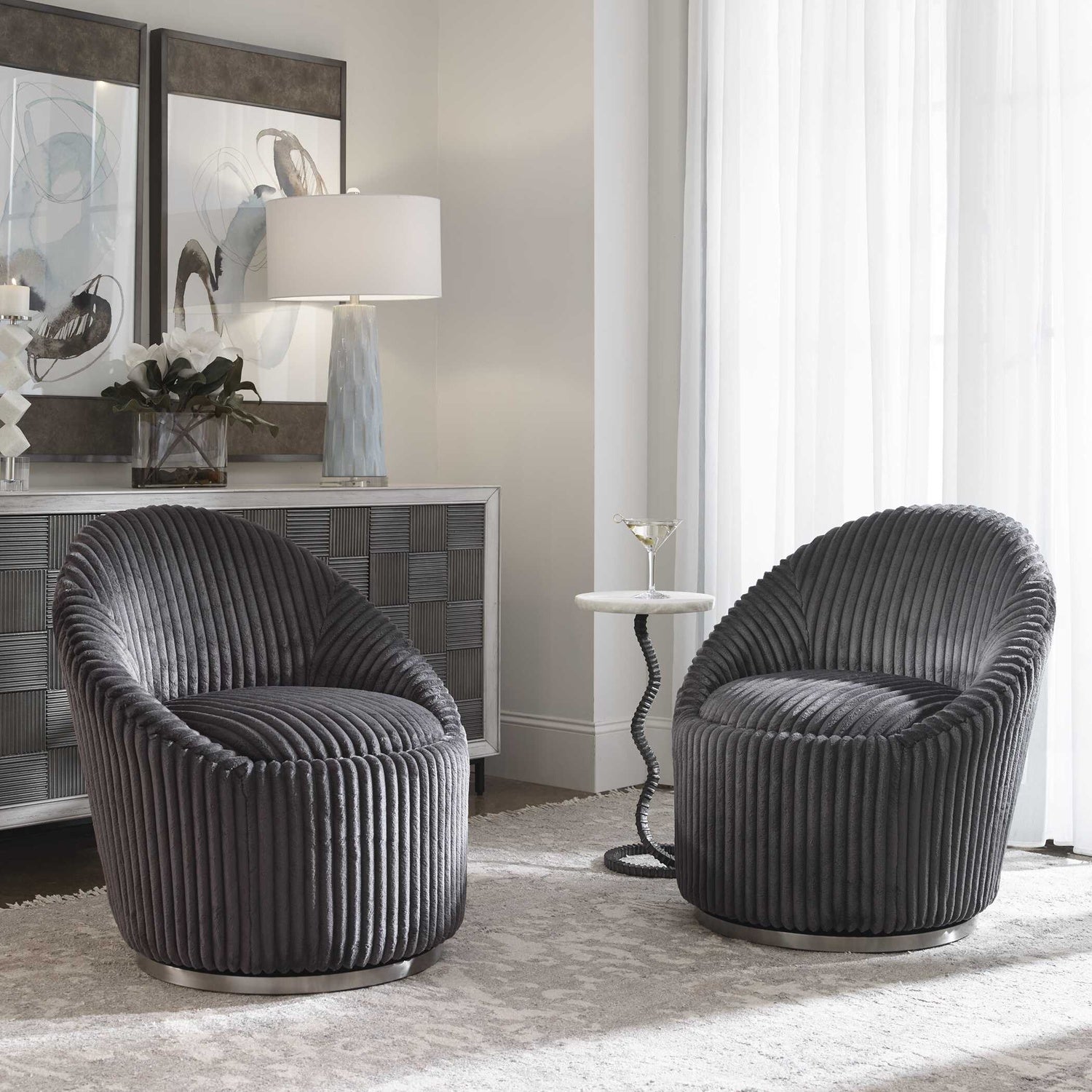 UTTERMOST Crue Fabric Swivel Chair - Lounge