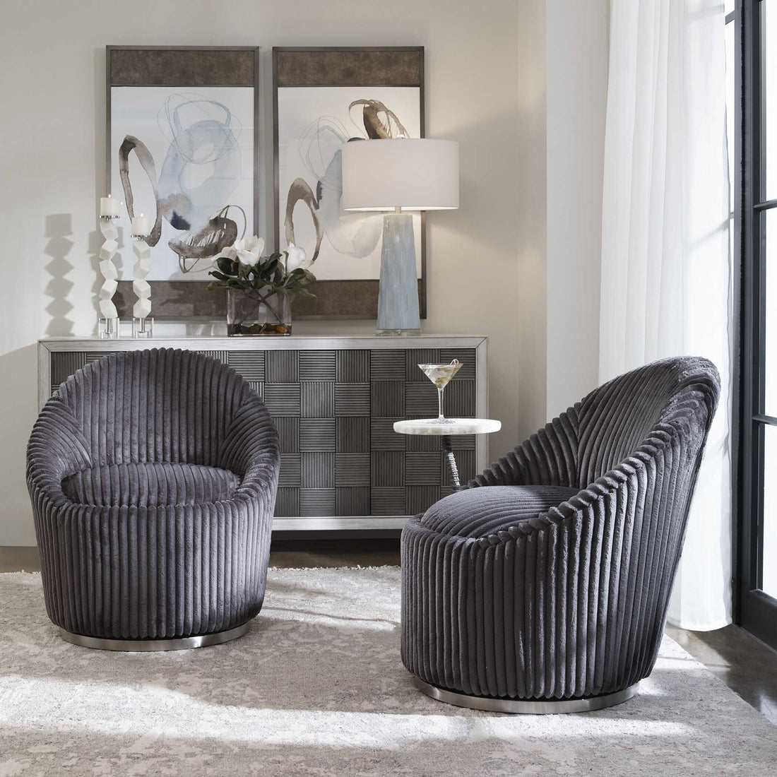 UTTERMOST Crue Fabric Swivel Chair - Lounge