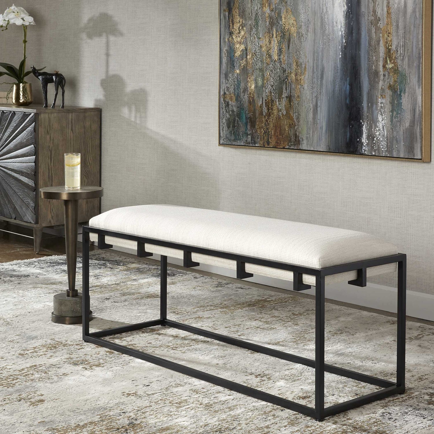 UTTERMOST PARADOX & FABRIC BENCH - Cabinets & Bar