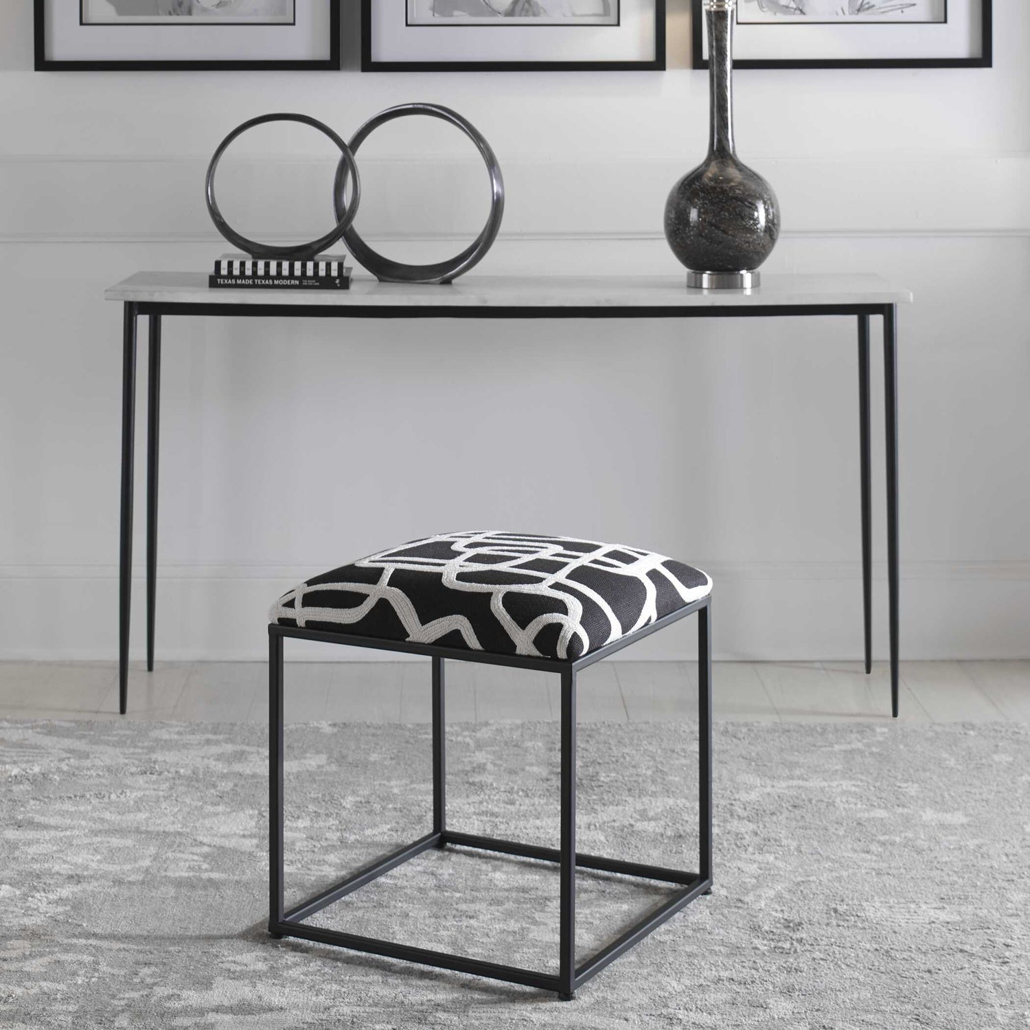 UTTERMOST TWISTS AND TURNS FABRIC ACCENT STOOL - Benches, Ottoman, Stools