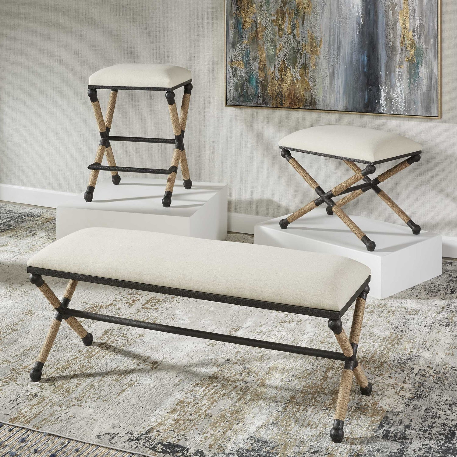 UTTERMOST Firth Rustic Oatmeal Counter Stool - Benches, Ottoman, Stools