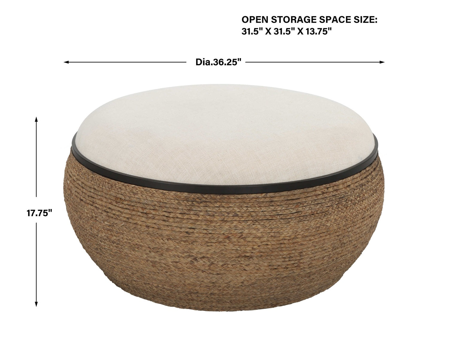 UTTERMOST ISLAND STRAW STORAGE OTTOMAN / COFFEE TABLE - Benches, Ottoman, Stools