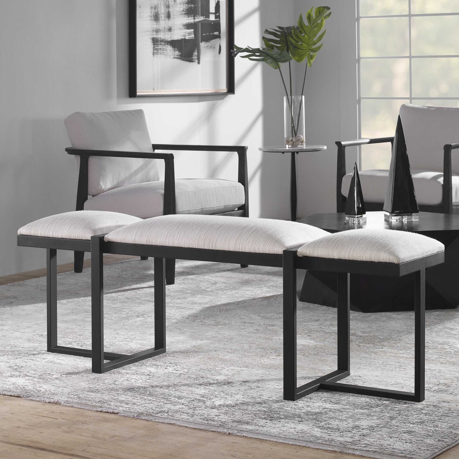 UTTERMOST TRIPLE CLOUD MODERN UPHOLSTERED BENCH - Benches, Ottoman, Stools