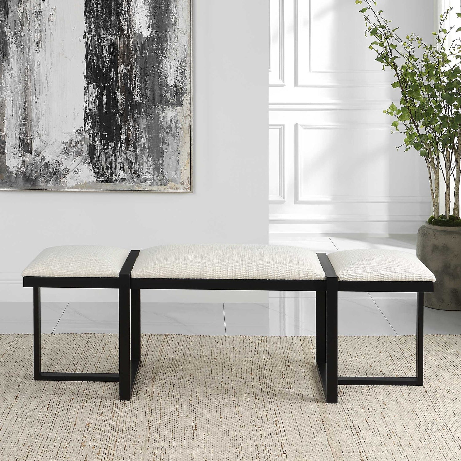 UTTERMOST TRIPLE CLOUD MODERN UPHOLSTERED BENCH - Benches, Ottoman, Stools
