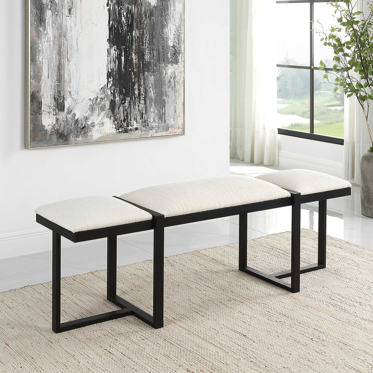 UTTERMOST TRIPLE CLOUD MODERN UPHOLSTERED BENCH - Benches, Ottoman, Stools