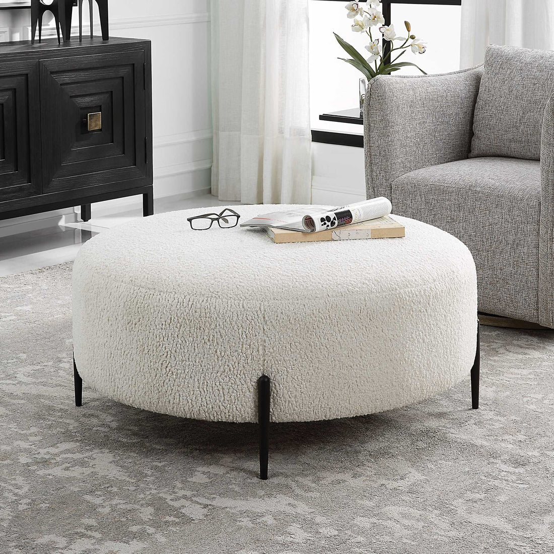UTTERMOST Arles Plush Ottoman - Benches, Ottoman, Stools