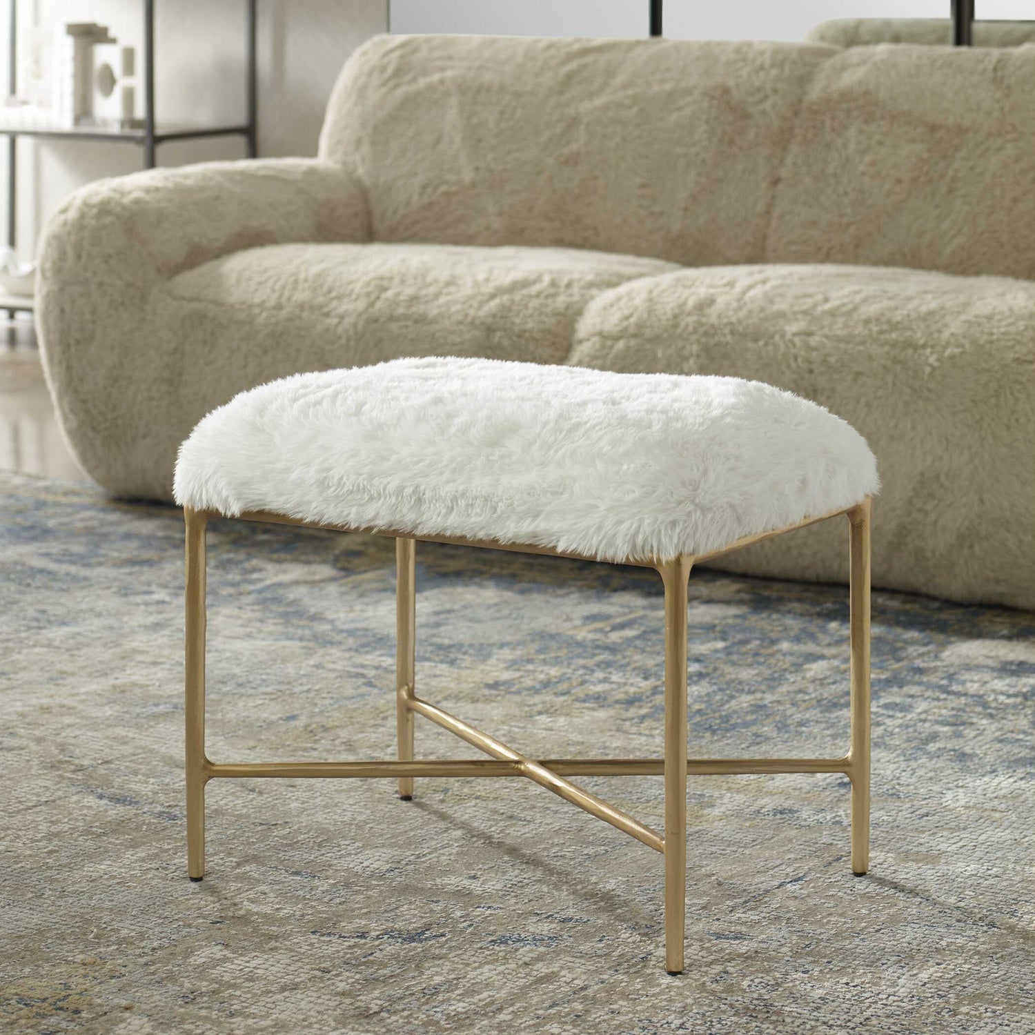 UTTERMOST CHARMED SHEEPSKIN BENCH - Benches, Ottoman, Stools