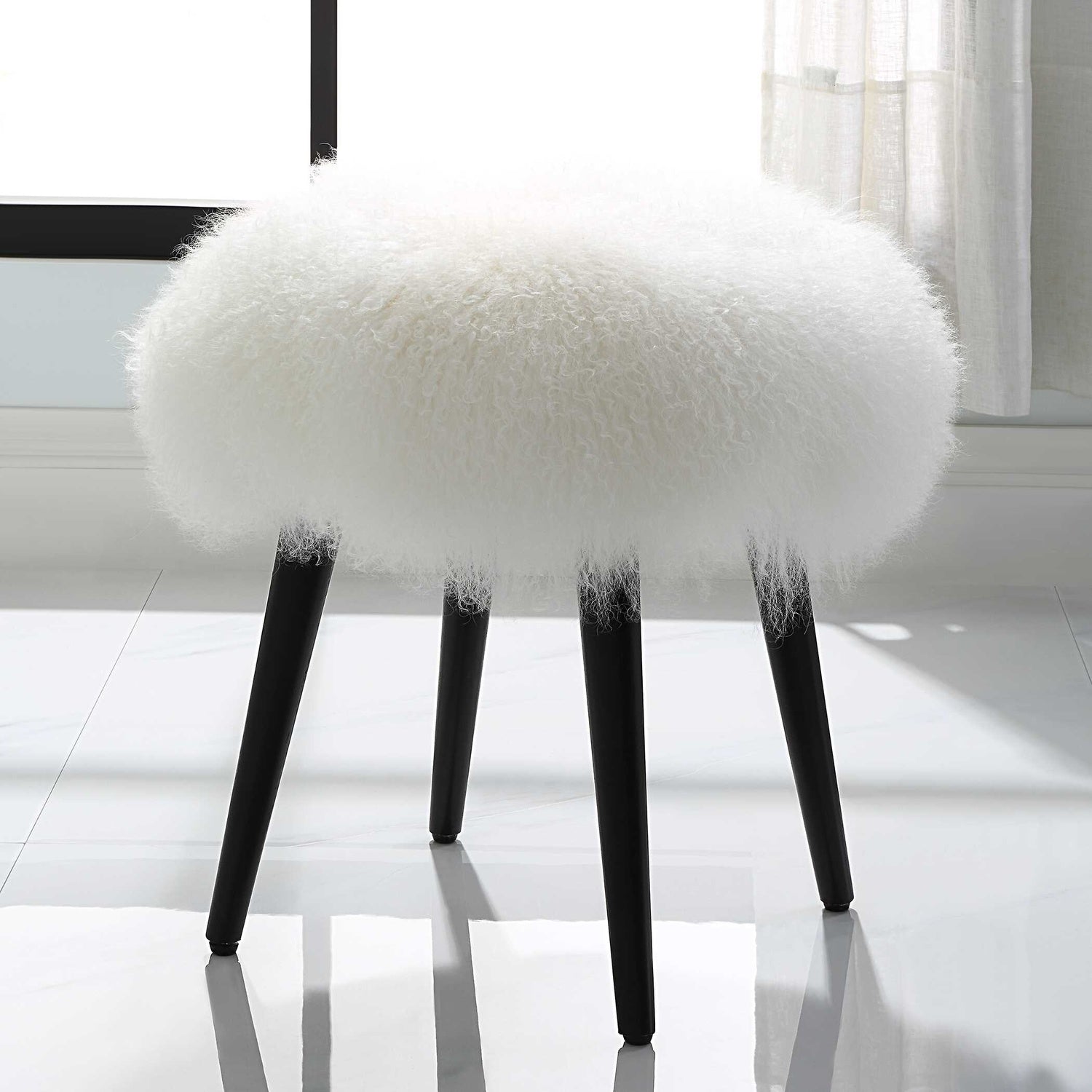 UTTERMOST Wooly Sheepskin Accent Stool - Benches, Ottoman, Stools