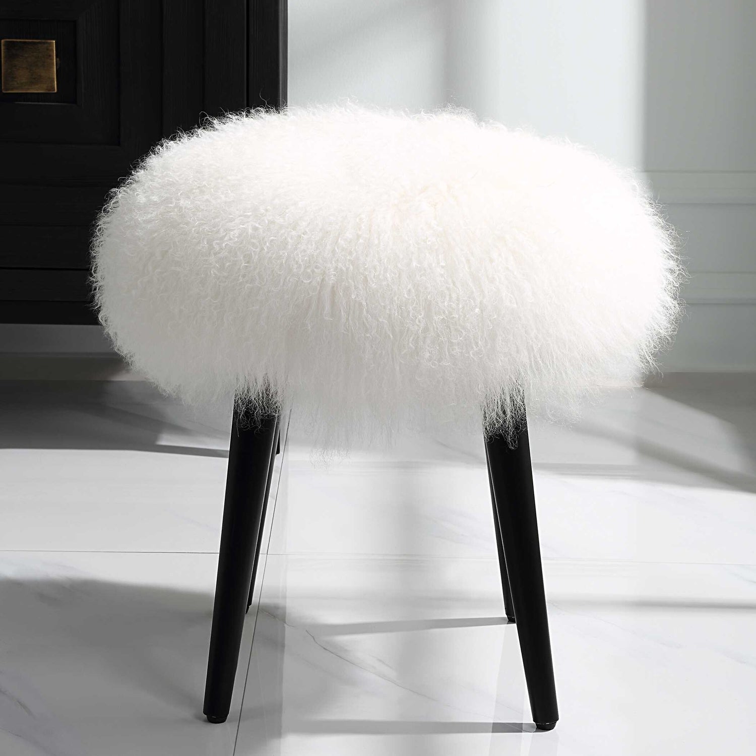 UTTERMOST Wooly Sheepskin Accent Stool - Benches, Ottoman, Stools