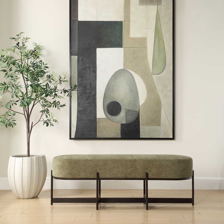UTTERMOST MERINO MOSS FABRIC BENCH - Benches, Ottoman, Stools