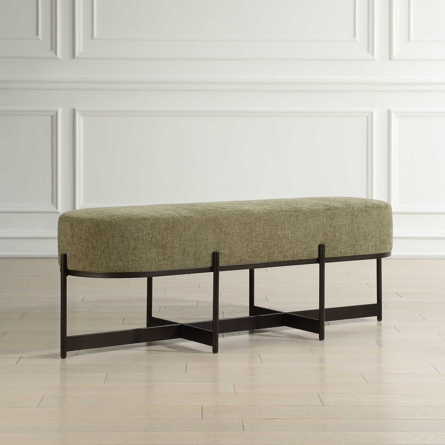 UTTERMOST MERINO MOSS FABRIC BENCH - Benches, Ottoman, Stools