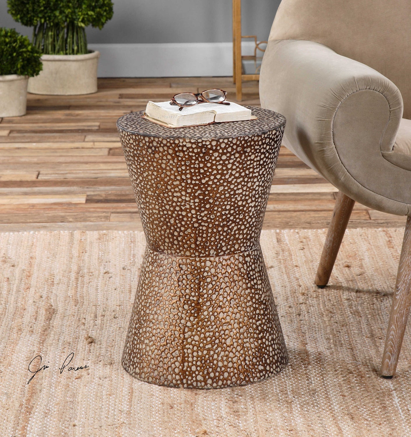 UTTERMOST CUTLER DRUM SHAPED ACCENT TABLE - Side