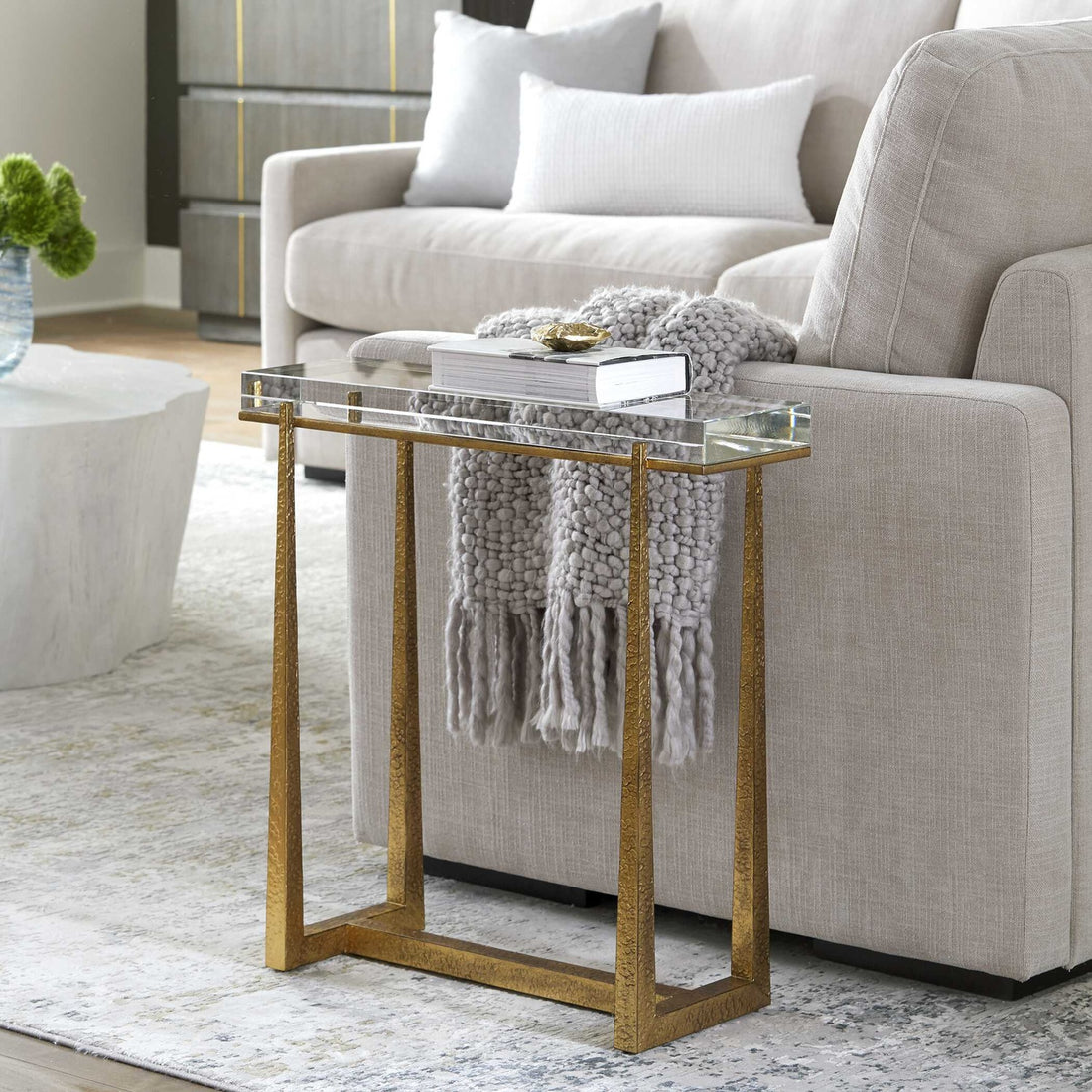 UTTERMOST Midas Thick Crystal Accent Table - Side