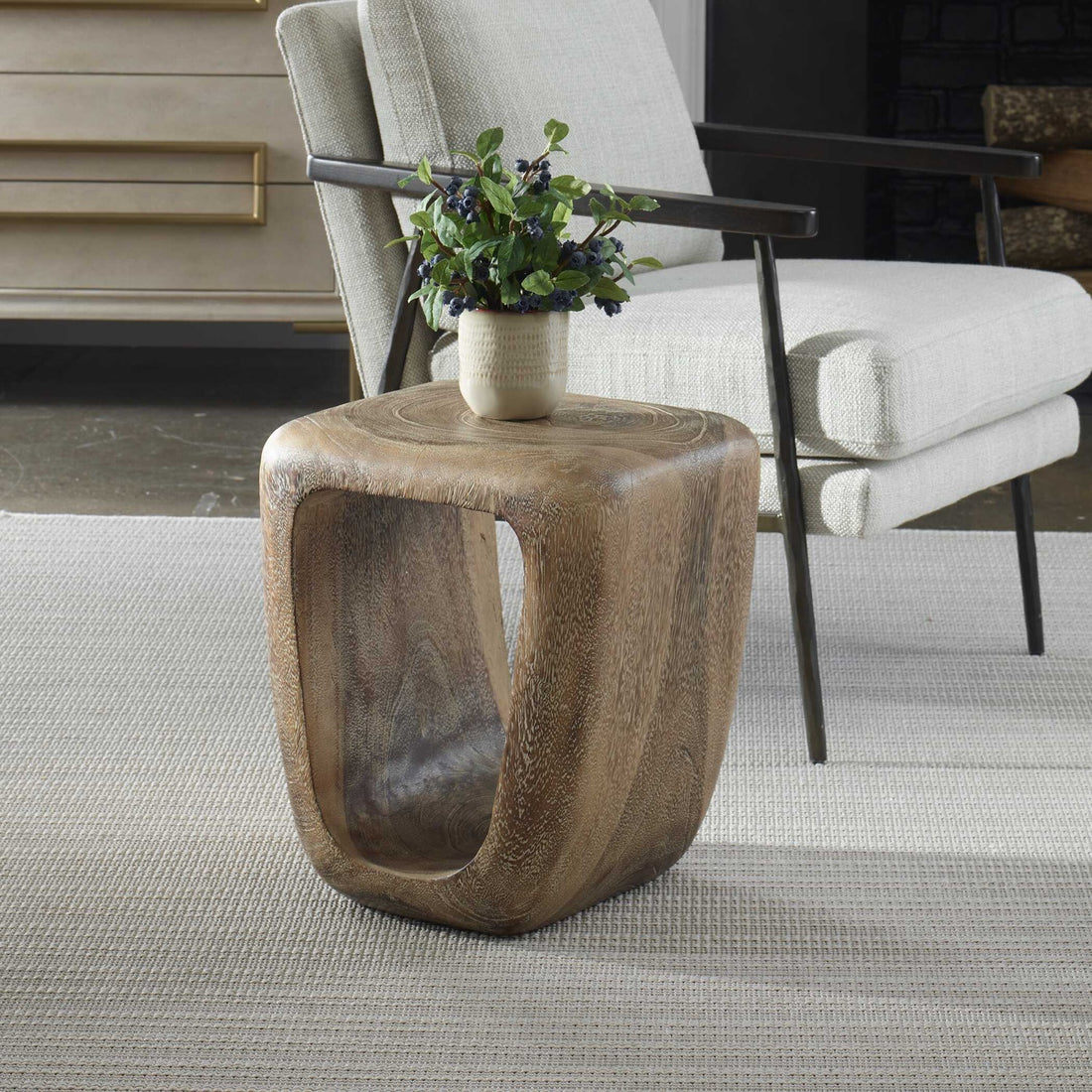 UTTERMOST Loophole Bleached Wash Accent Stool - Benches, Ottoman, Stools