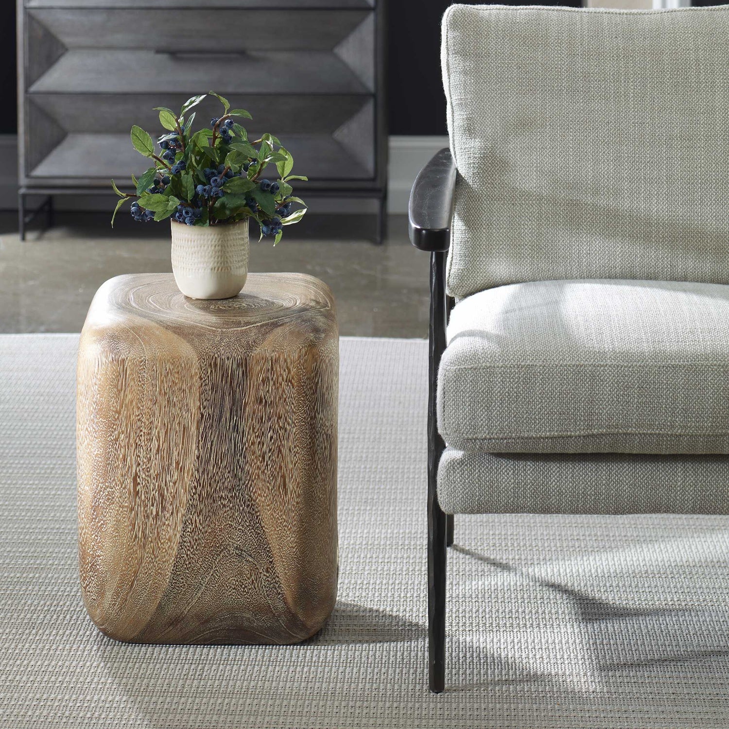 UTTERMOST LOOPHOLE BLEACHED WASH ACCENT STOOL - Benches, Ottoman, Stools
