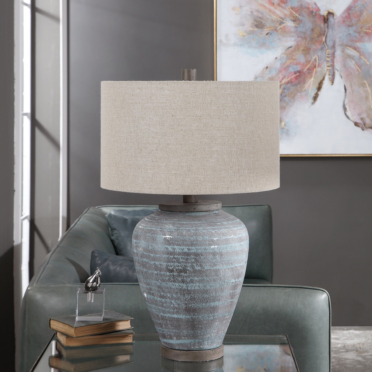 UTTERMOST, PELIA LIGHT AQUA TABLE LAMP, TABLE LAMPS
