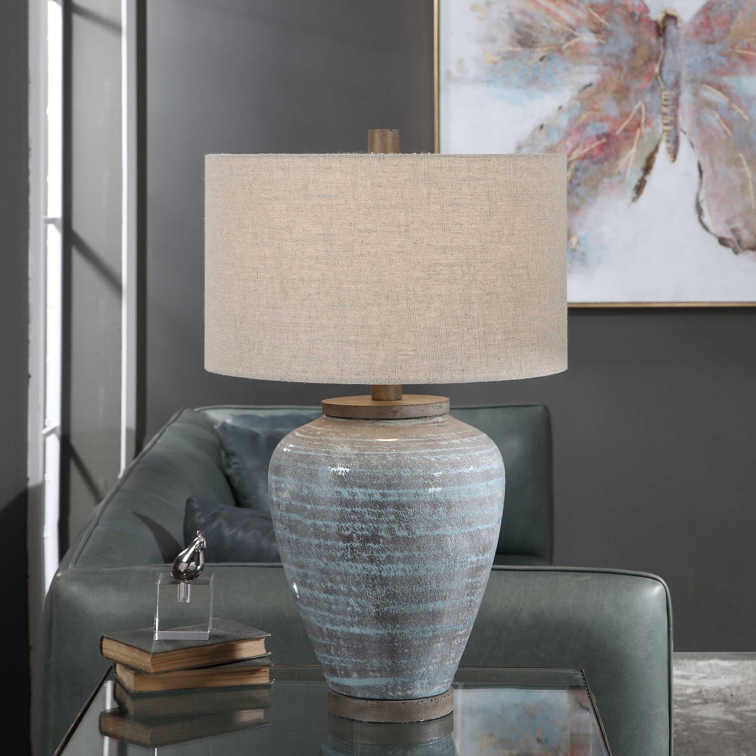 UTTERMOST, Pelia Light Aqua Table Lamp, TABLE LAMPS