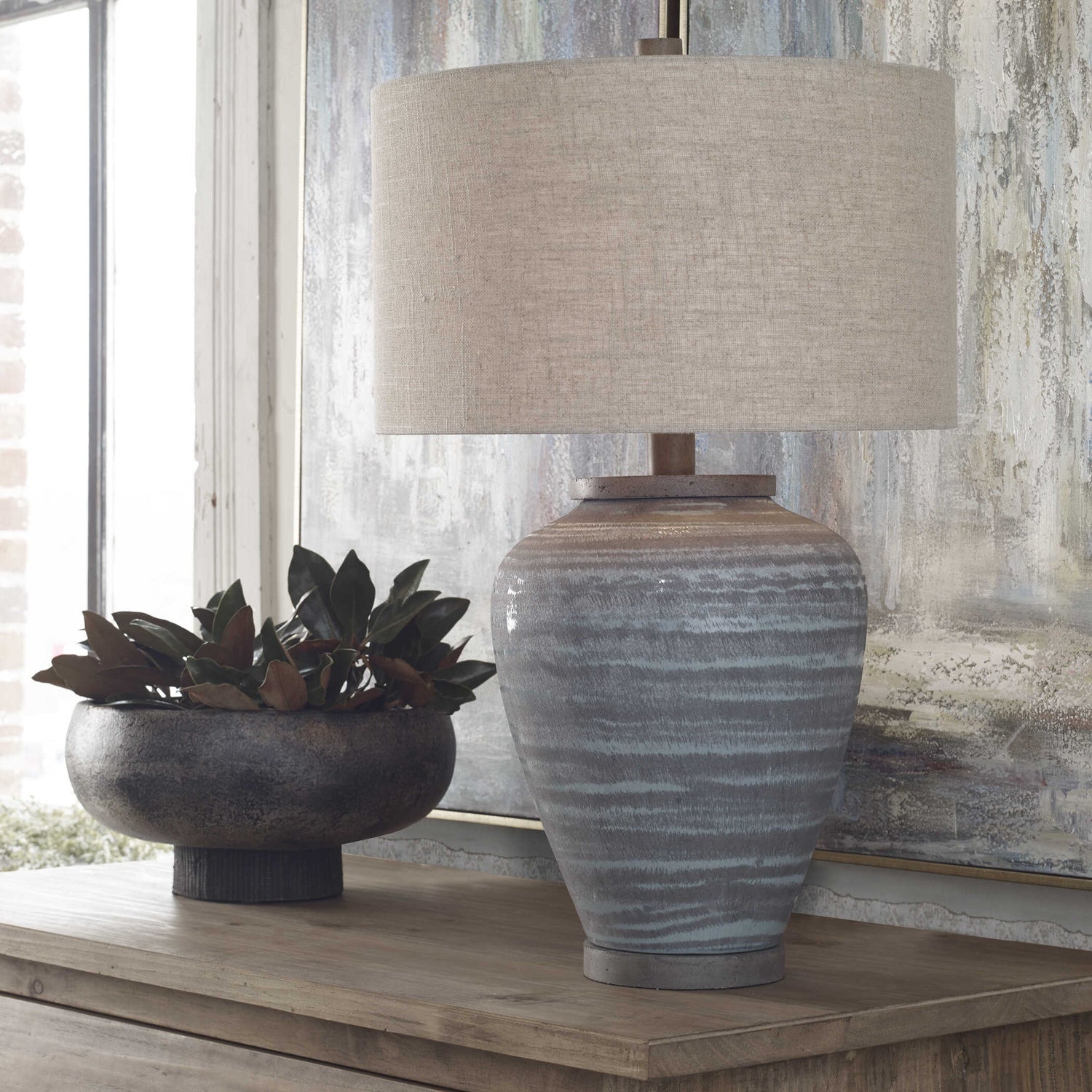 UTTERMOST, PELIA LIGHT AQUA TABLE LAMP, TABLE LAMPS