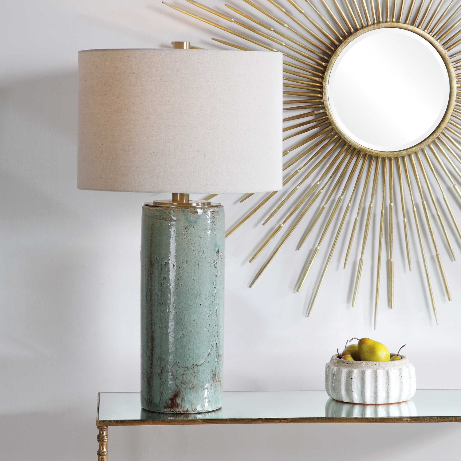 UTTERMOST, CALLAIS CRACKLED AQUA TABLE LAMP, TABLE LAMPS