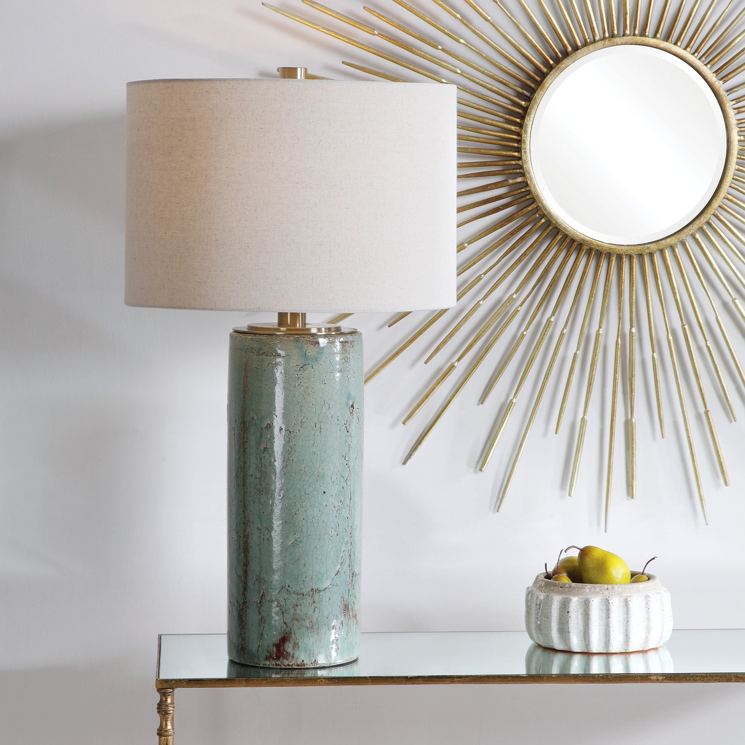 UTTERMOST, CALLAIS CRACKLED AQUA TABLE LAMP, TABLE LAMPS