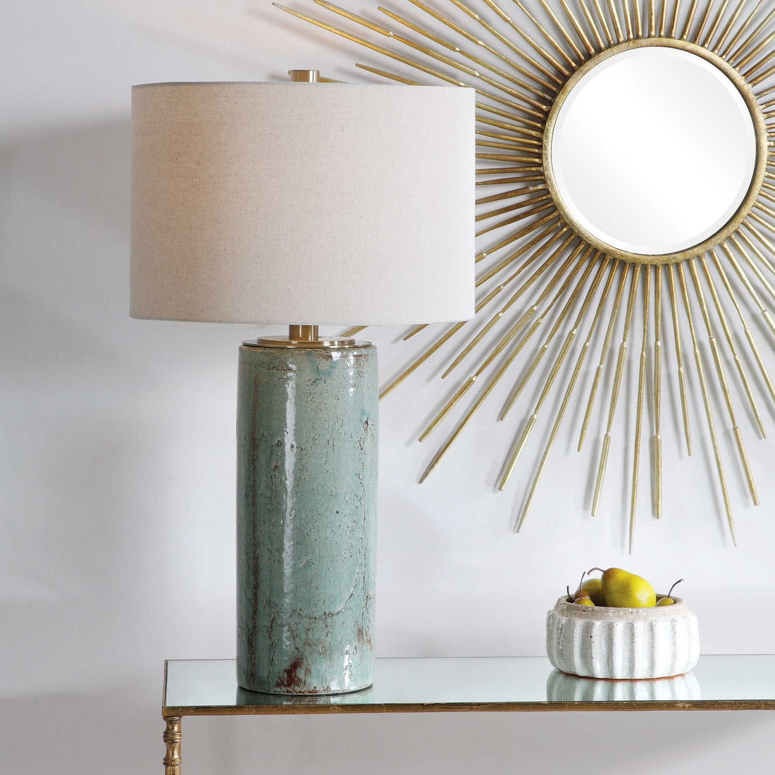 UTTERMOST, Callais Crackled Aqua Table Lamp, TABLE LAMPS