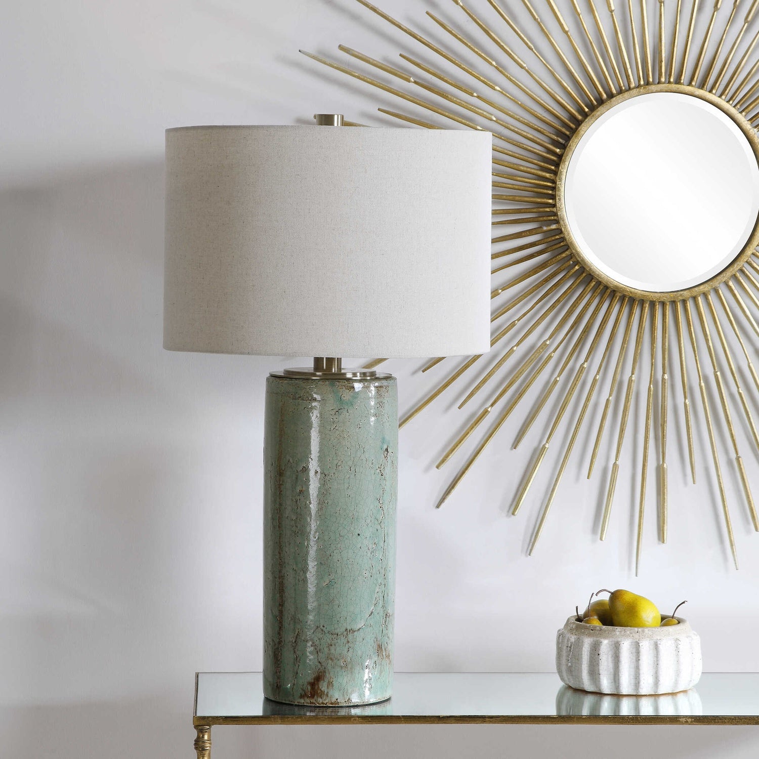 UTTERMOST, CALLAIS CRACKLED AQUA TABLE LAMP, TABLE LAMPS