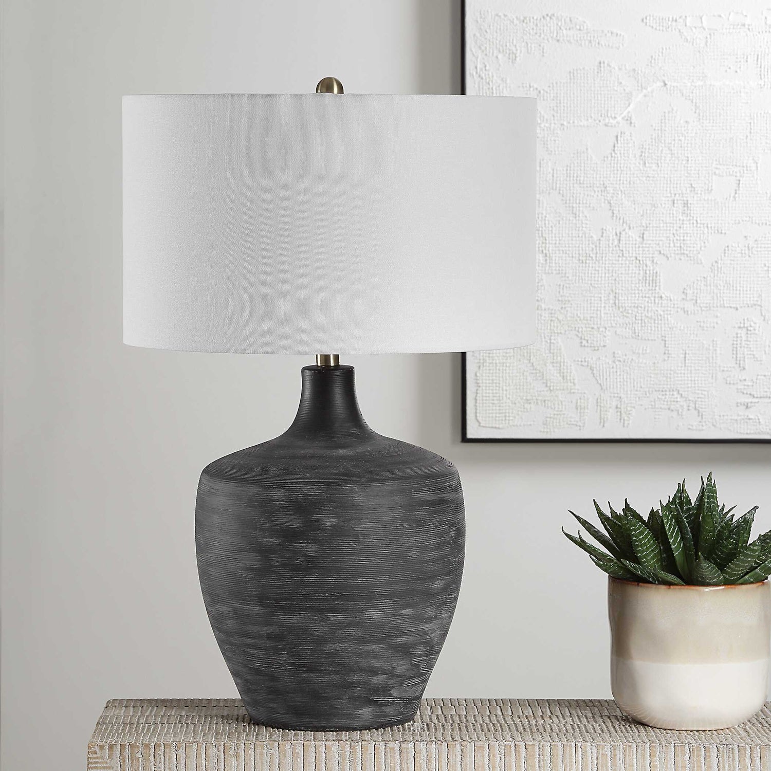 UTTERMOST, GRAPHITE RIBBED TABLE LAMP, TABLE LAMPS