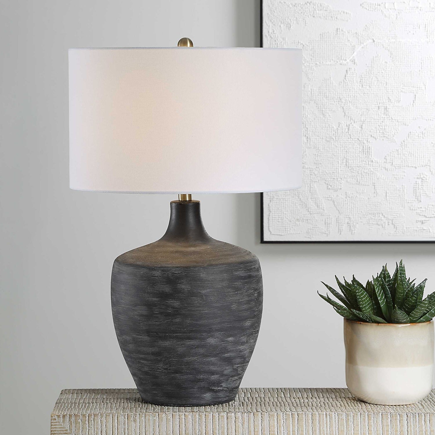 UTTERMOST, GRAPHITE RIBBED TABLE LAMP, TABLE LAMPS