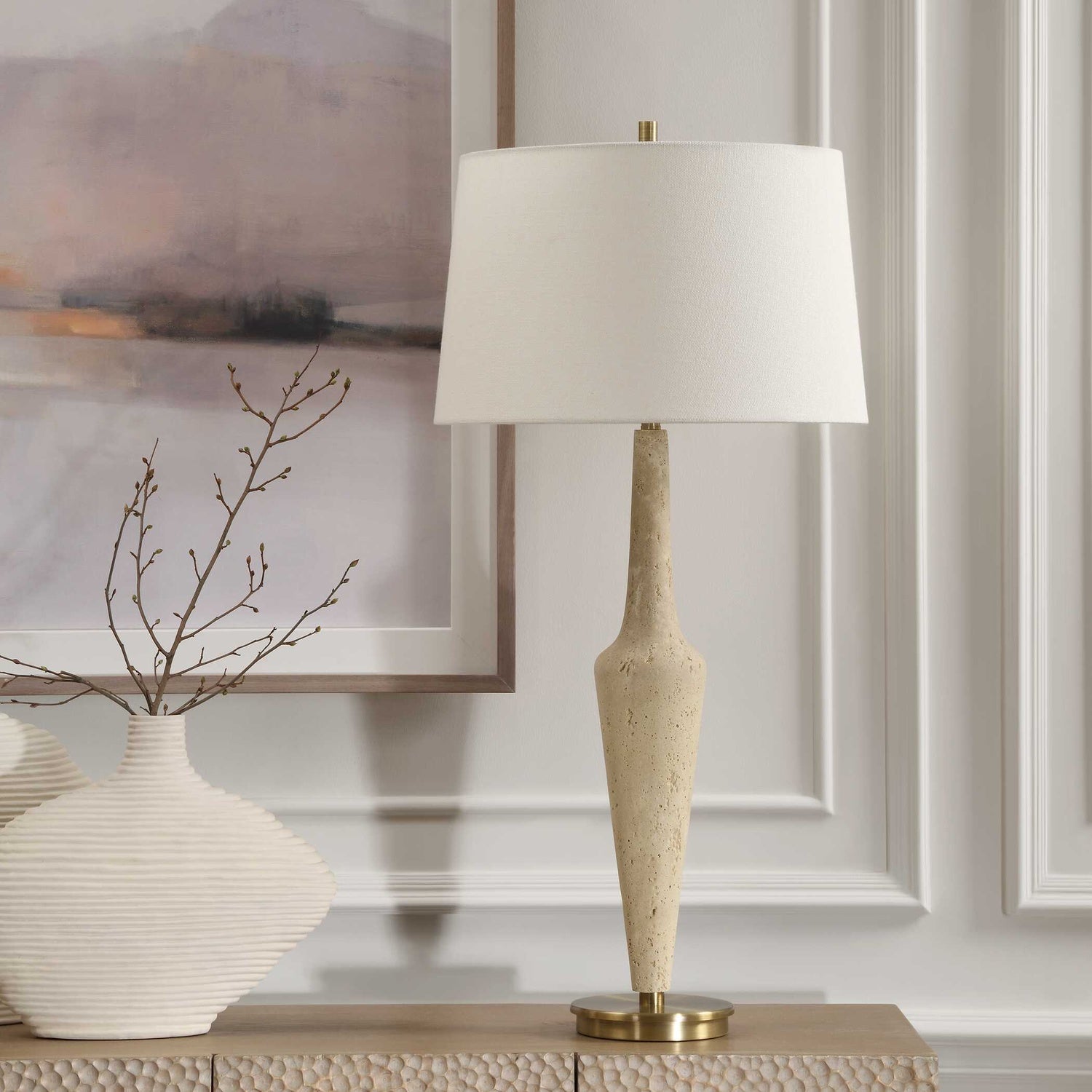 UTTERMOST, JULIET TRAVERTINE TABLE LAMP, TABLE LAMPS