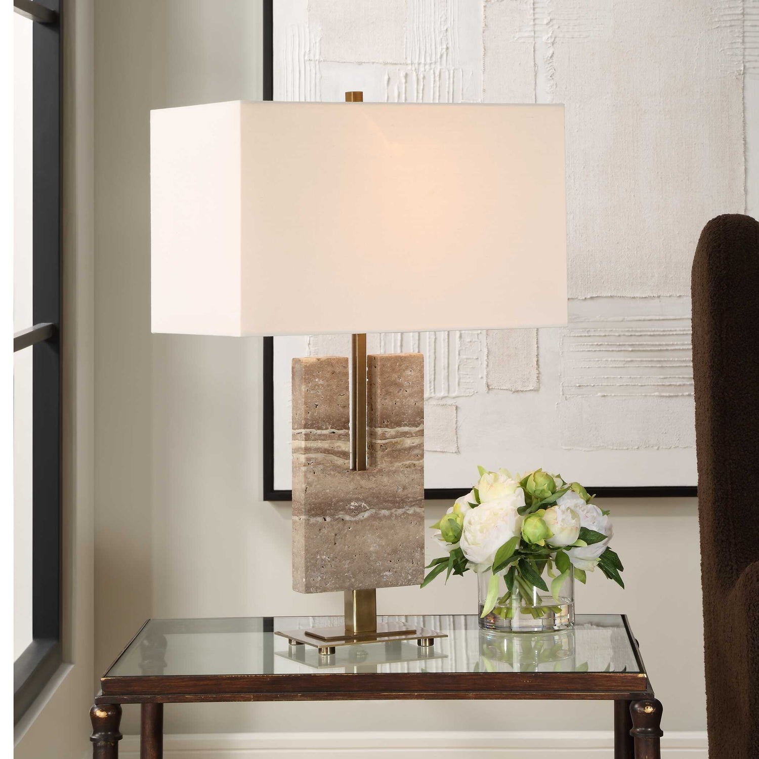 UTTERMOST, TURNING POINT TRAVERTINE TABLE LAMP, TABLE LAMPS