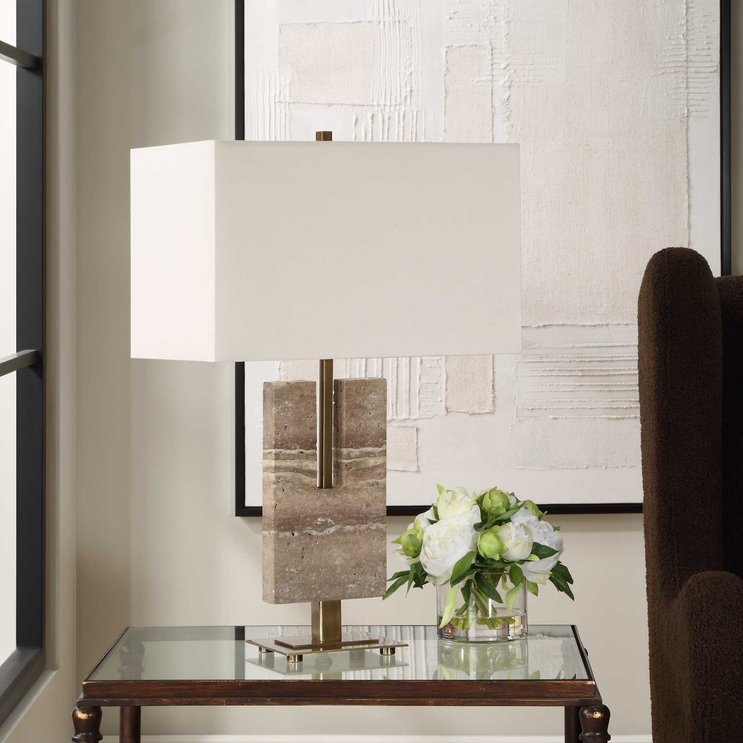 UTTERMOST, TURNING POINT TRAVERTINE TABLE LAMP, TABLE LAMPS