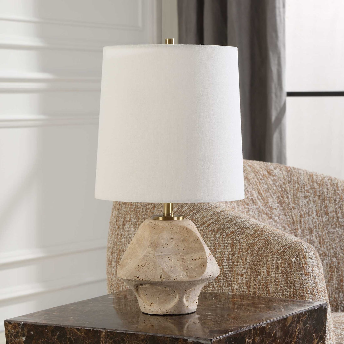 UTTERMOST, Indent Travertine Accent Lamp, TABLE LAMPS