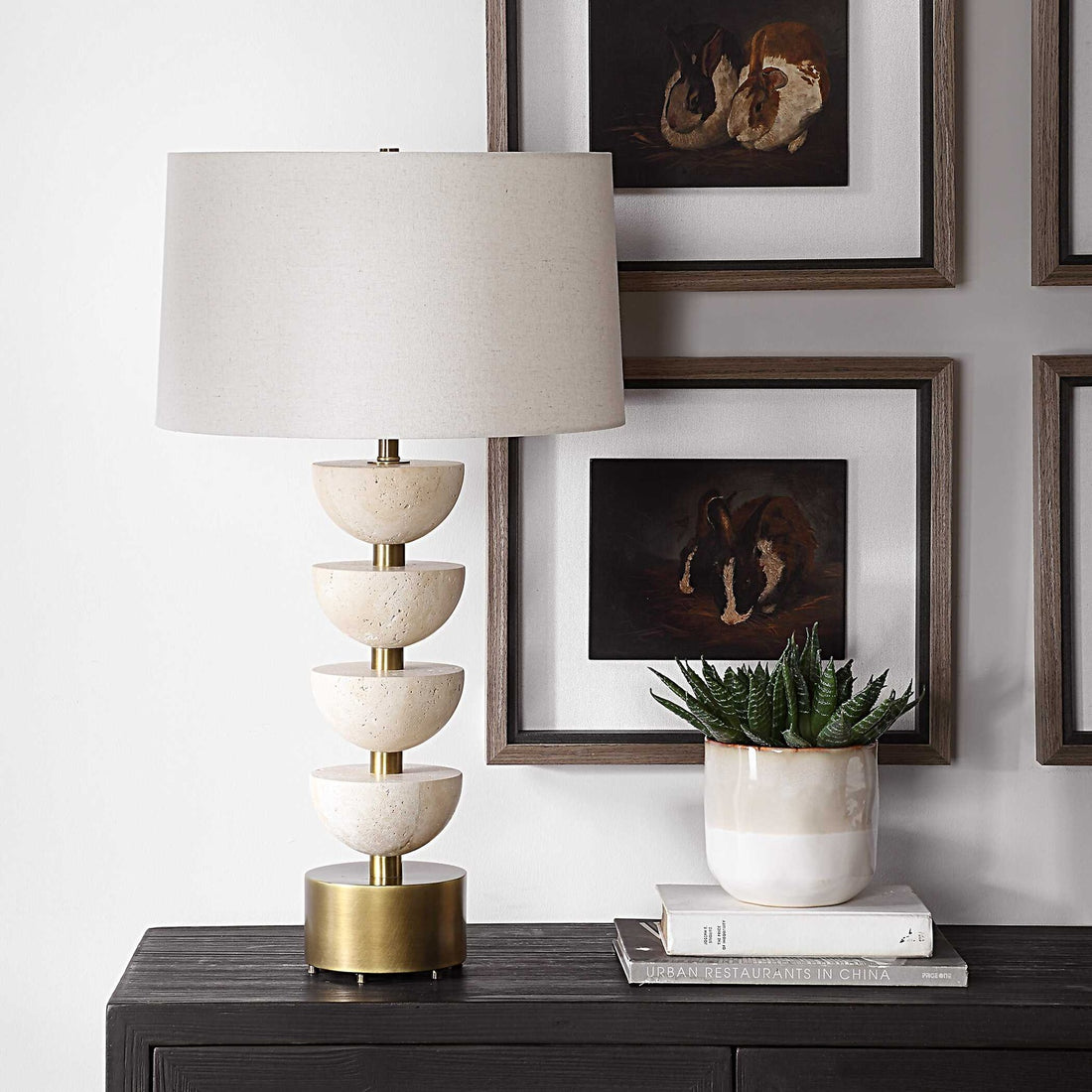 UTTERMOST, Hemisphere Travertine Table Lamp, TABLE LAMPS