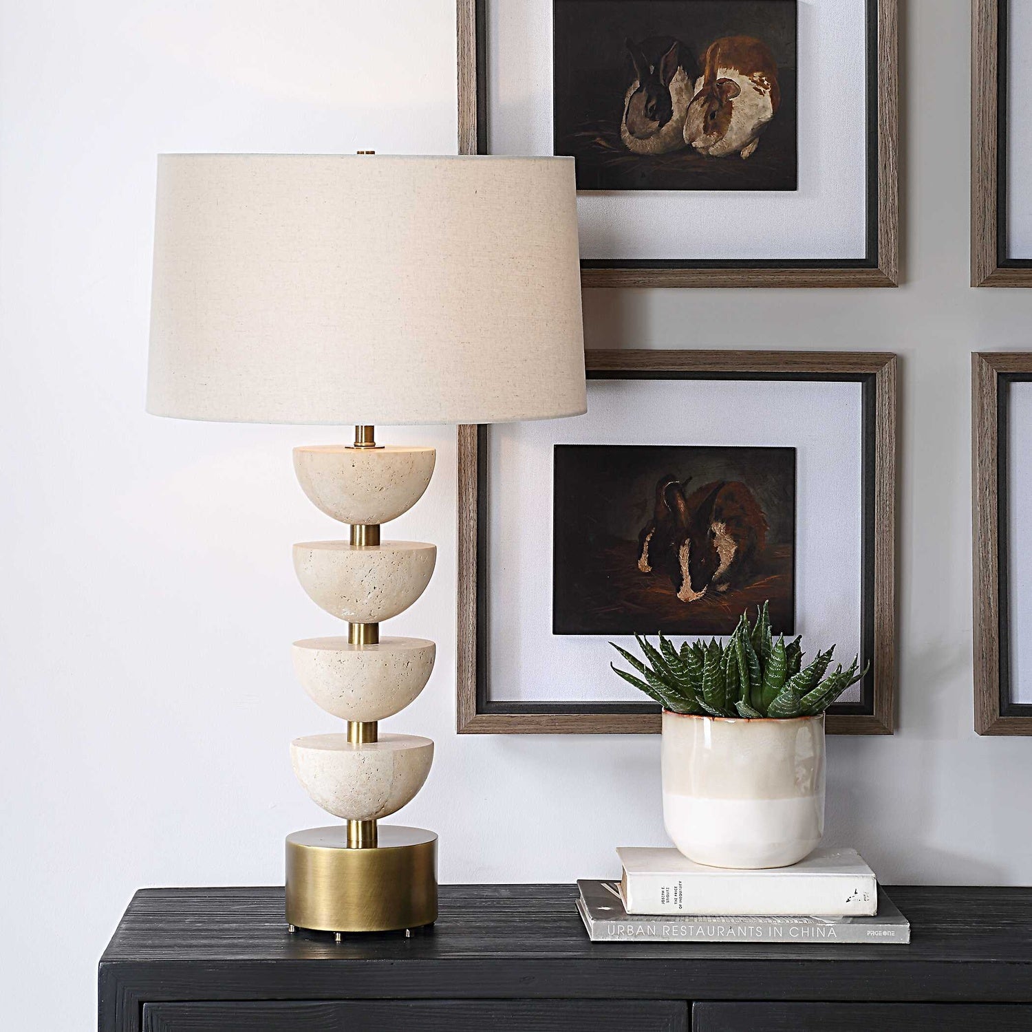 UTTERMOST, Hemisphere Travertine Table Lamp, TABLE LAMPS