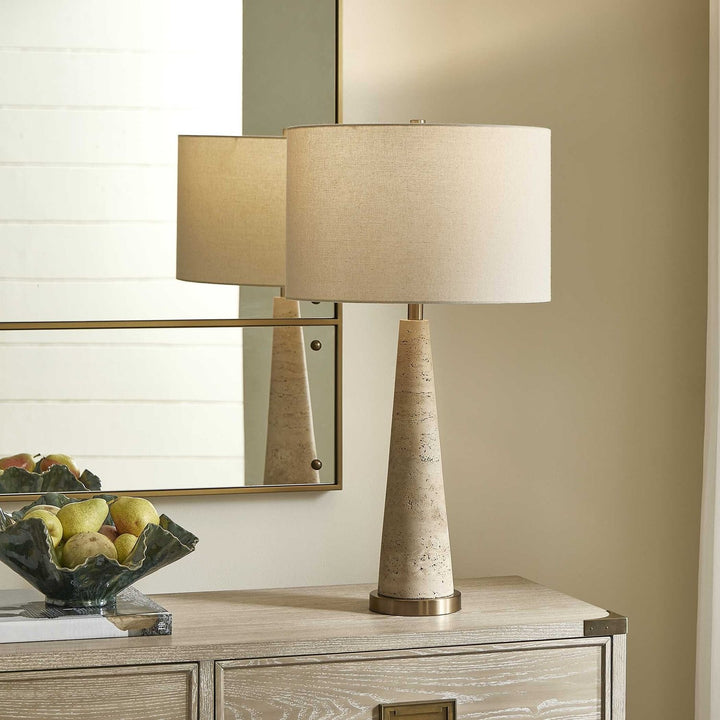UTTERMOST, PERKINS TRAVERTINE TABLE LAMP, TABLE LAMPS