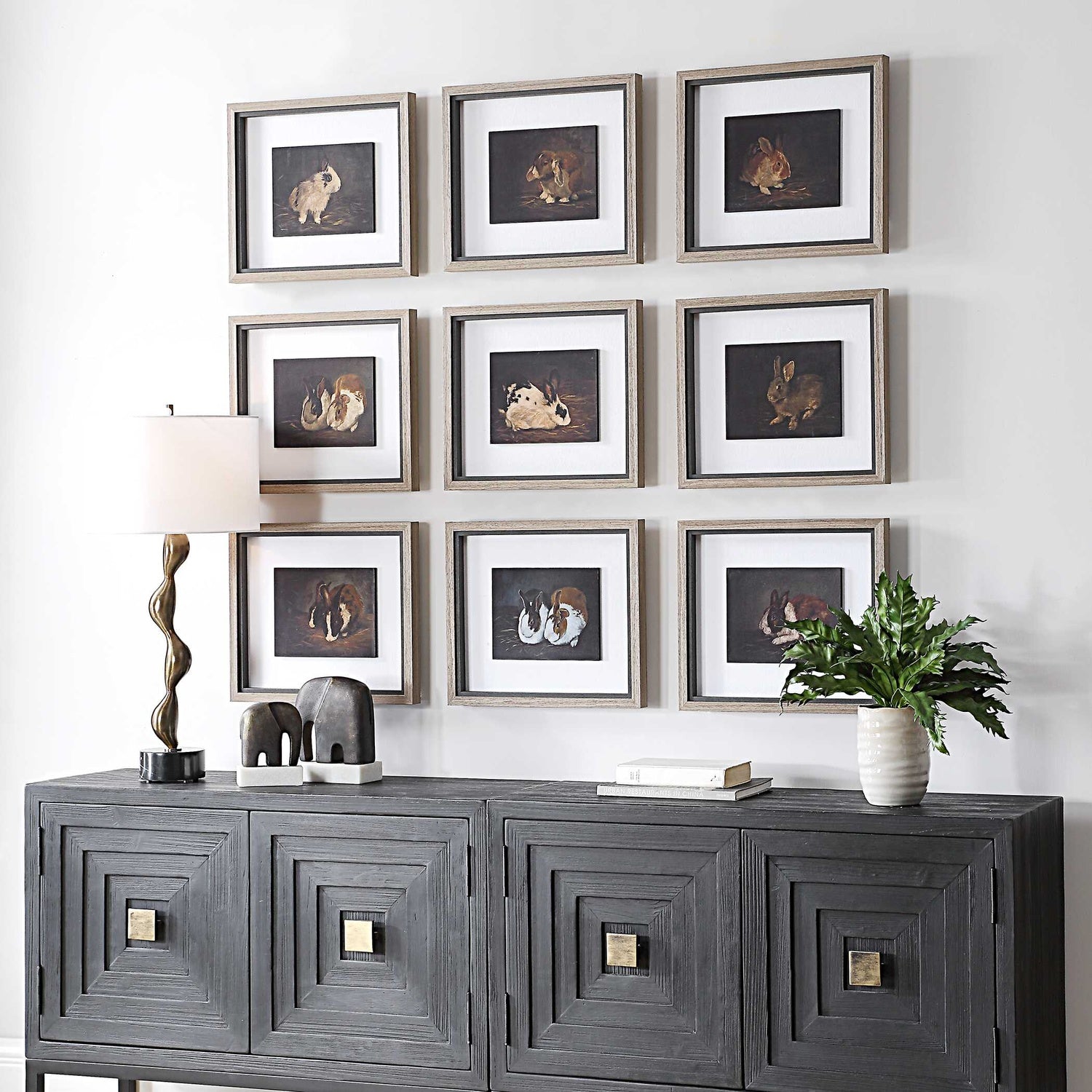 UTTERMOST Resting Bunny Framed Prints Set Of 9 - Art