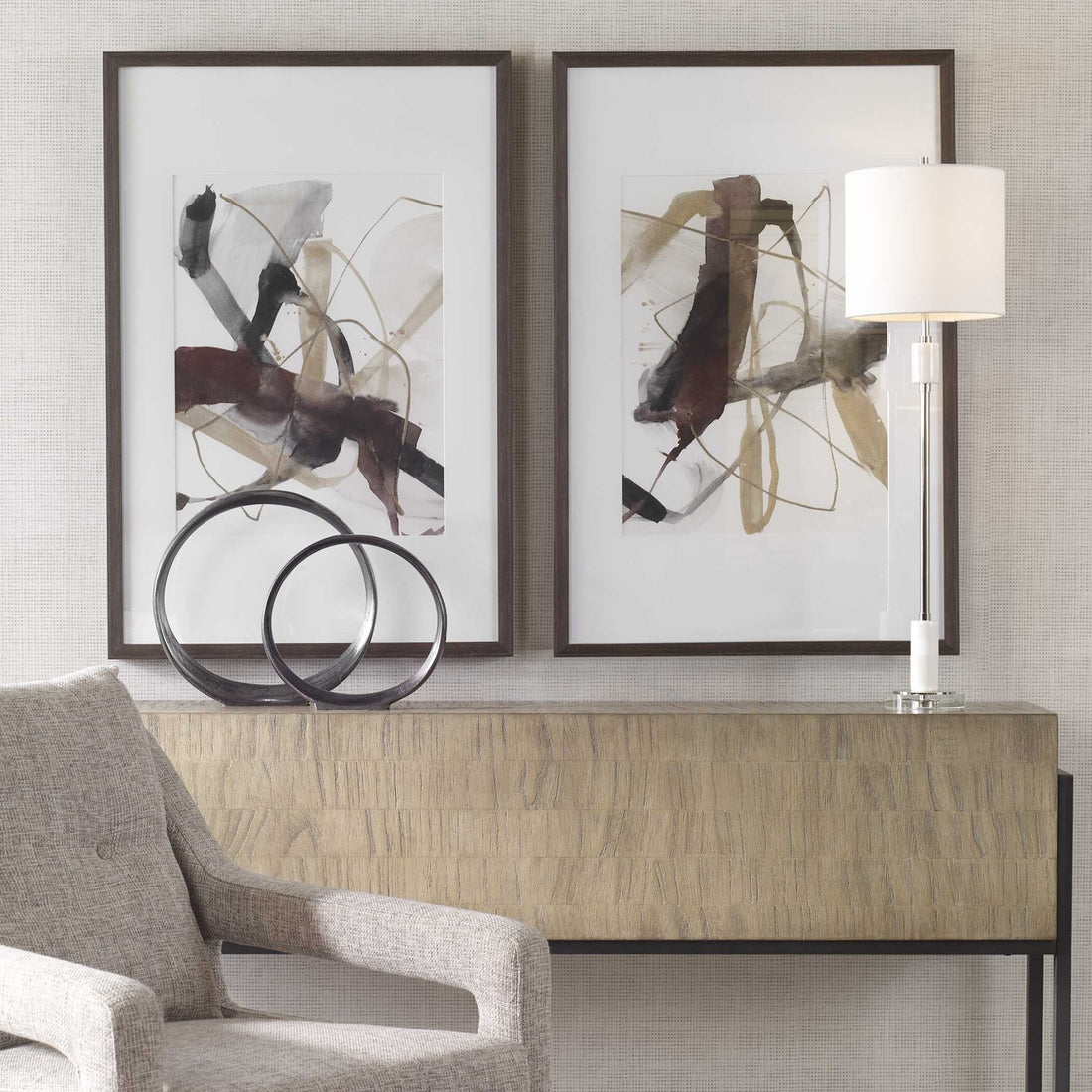 UTTERMOST Burgundy Interjection Abstract Prints Set Of 2 - Art