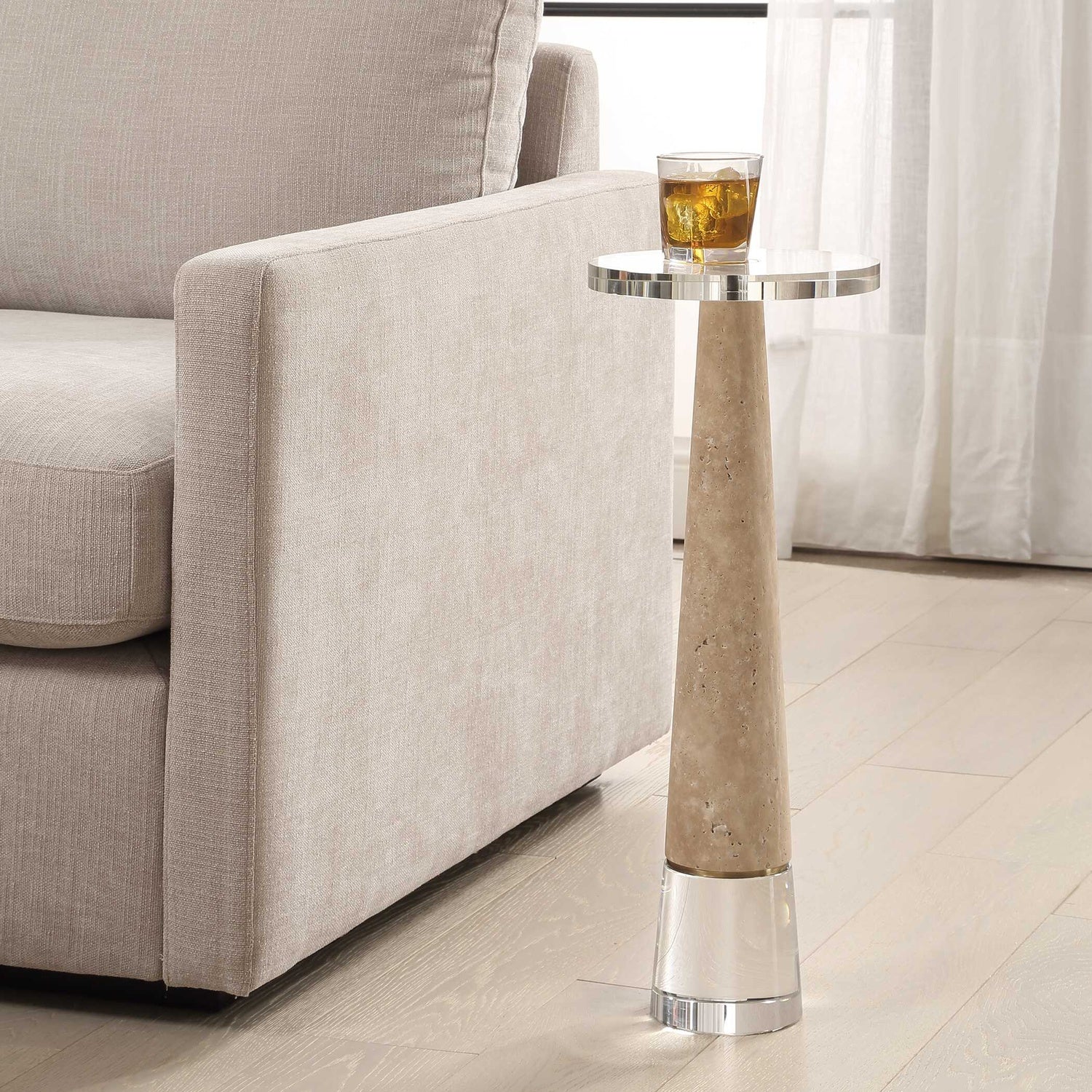 UTTERMOST NIARI TRAVERTINE DRINK TABLE - Side