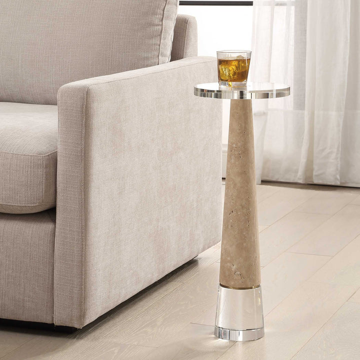 UTTERMOST NIARI TRAVERTINE DRINK TABLE - Side