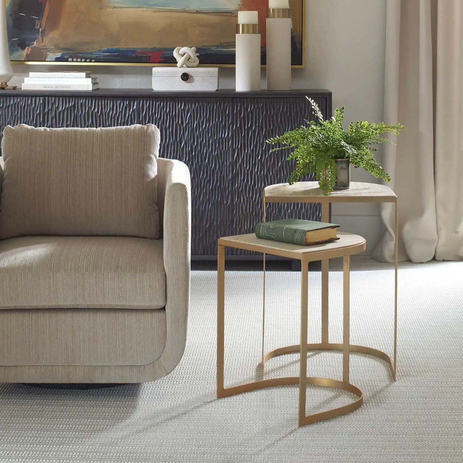 UTTERMOST Lindon Travertine Nesting Tables Set Of 2 - Decorative Accents