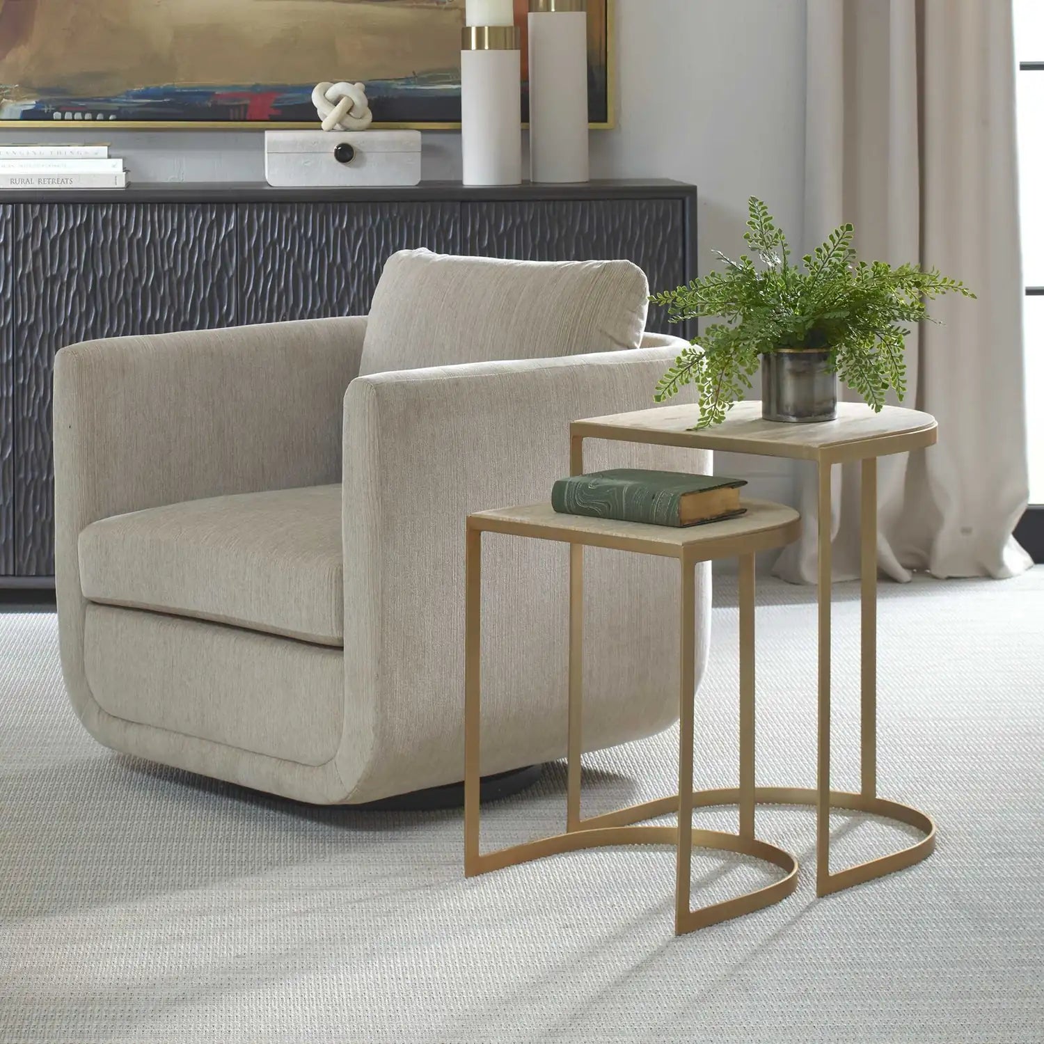 UTTERMOST Lindon Travertine Nesting Tables Set Of 2 - Decorative Accents