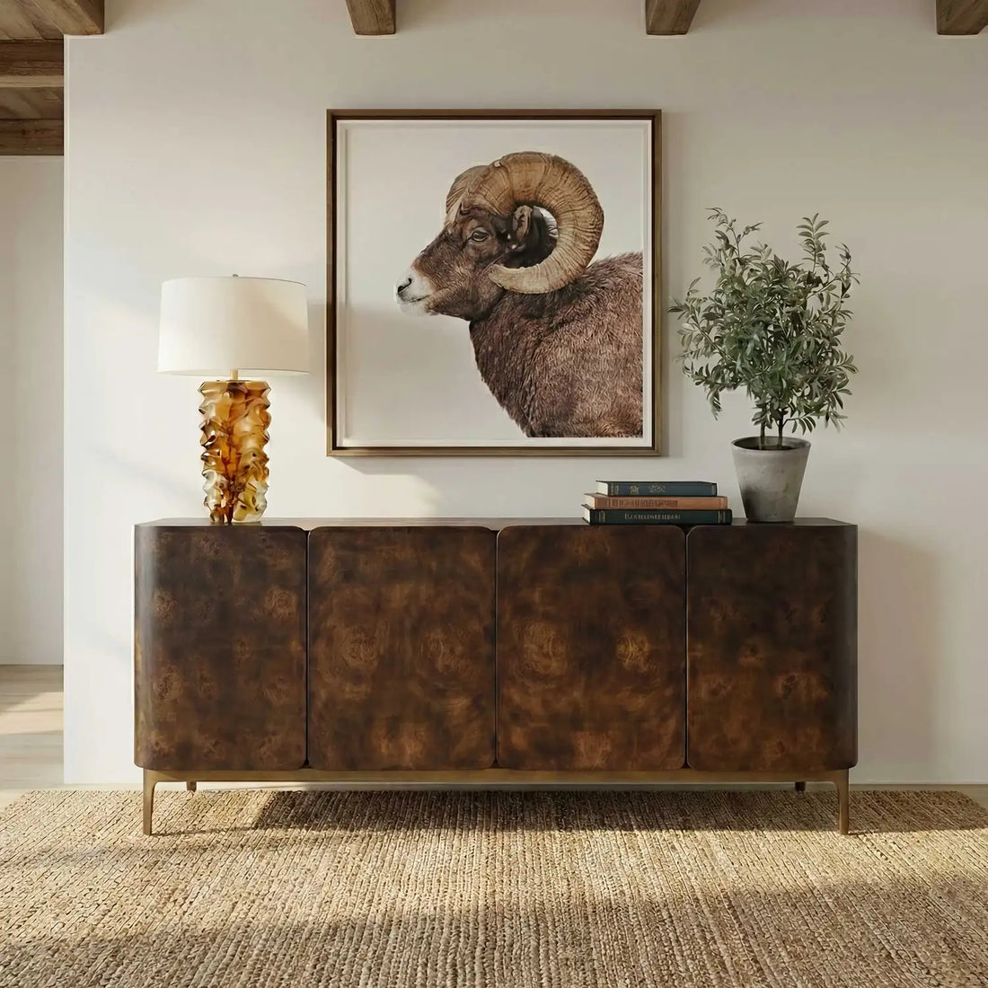 UTTERMOST Melbourne Mappa Burl 4 Door Cabinet - Decorative Accents